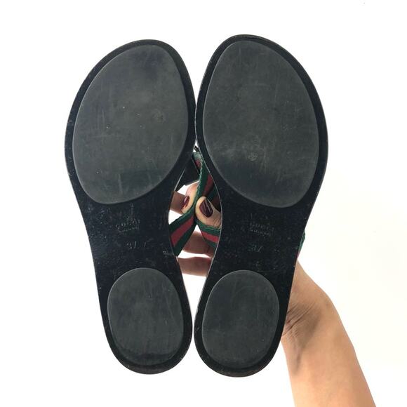 Gucci Interlocking GG Emboss Supreme Web Stripe Thong Flip Flop Sandals 37 - Picture 8 of 10